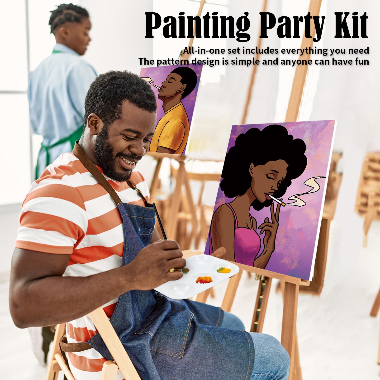 VOCHIC Sip And Paint Kit – 2 Leinwände 20x25 Cm, Acrylfarben, Pinsel, Für Malpartys