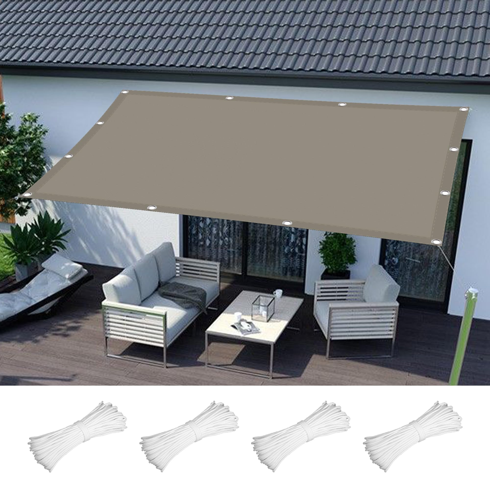 Voile ombrage ajourée contre la chaleur de terrasse 5.5x8.5m oeillets inclus