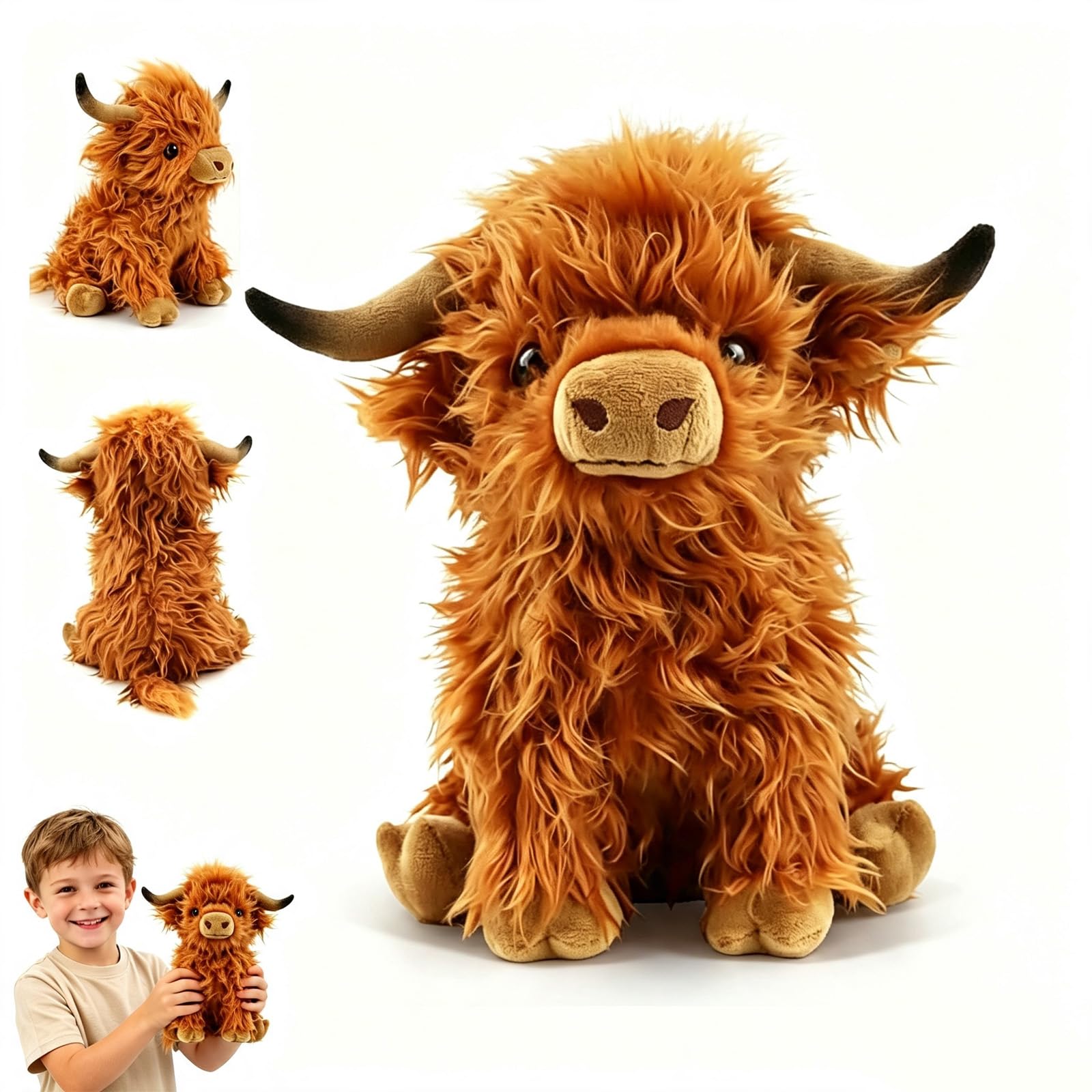 Highland Cow Plush Toy, 11in Brown Highland Cow Teddy, Soft Highland Cow