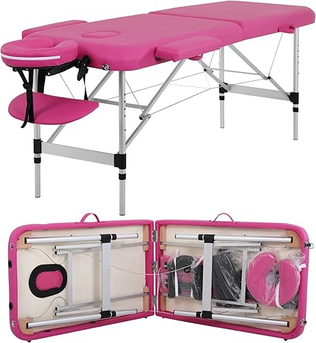 RROCOSIA Mesa de masaje, cama de masaje de 73 pulgadas, altura ajustable, 2 pliegues, de aluminio, de piel sintética, para belleza, spa, con funda
