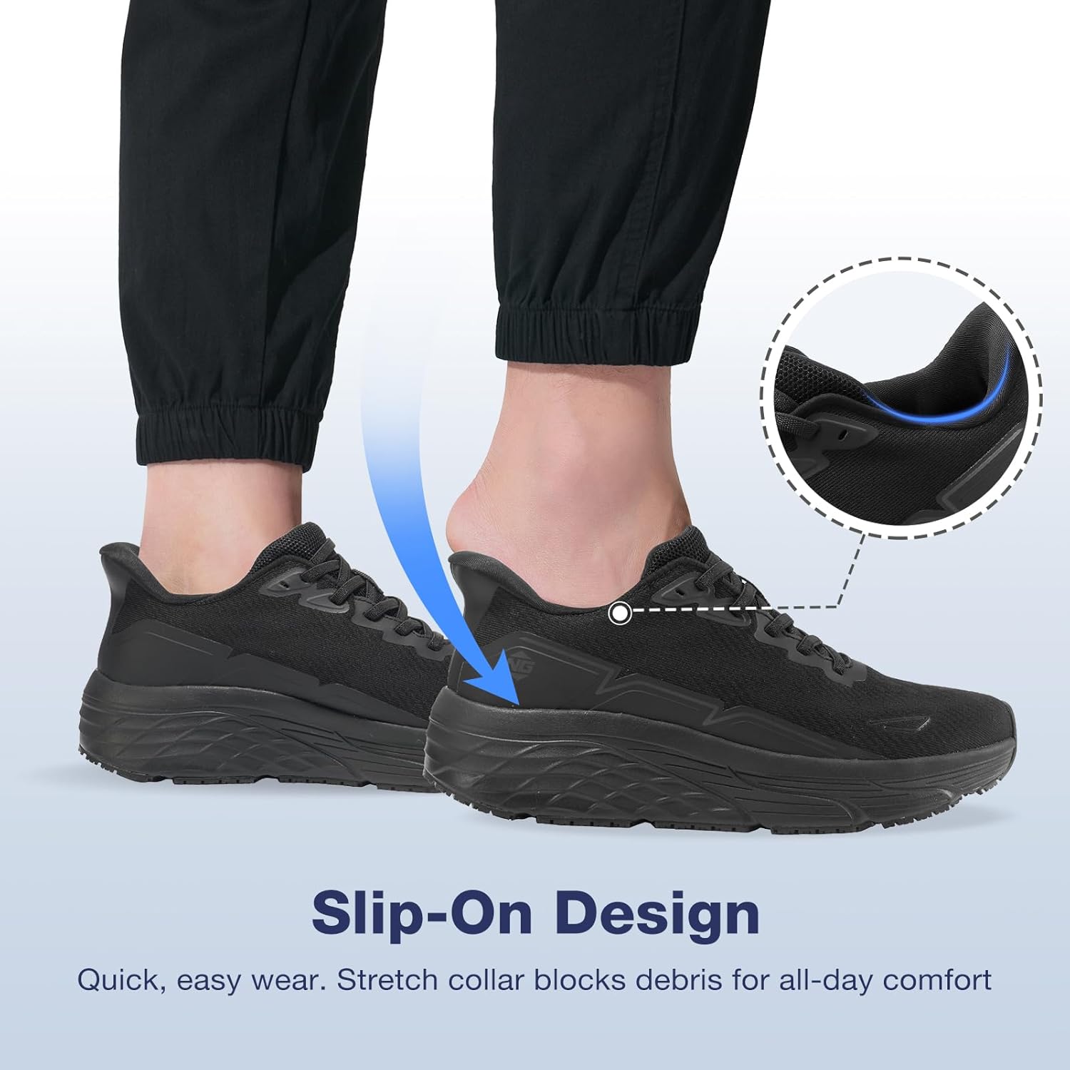 NINGO Non Slip Work Shoes for Women, Lightweight Food Service Sneakers with Waterproof Upper, Slip On Design with Breathable Mesh, Comfortable Oil Resistant Chef Shoes for Kitchen Restaurant, Black - Image 6