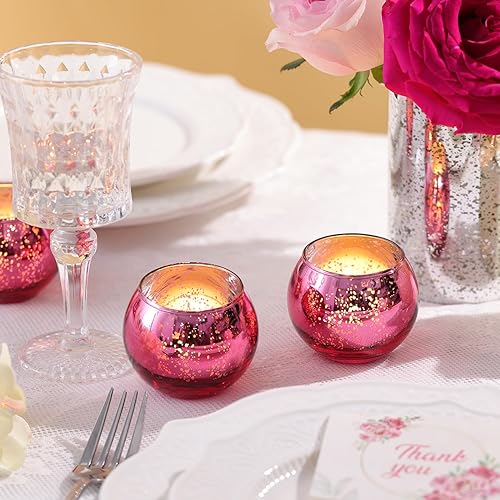 Vista 52 de LAMORGIFT 36 portavelas votivas azules – Portavelas de cristal de mercurio para decoración de boda azul polvoriento, decoración de mesa de centro