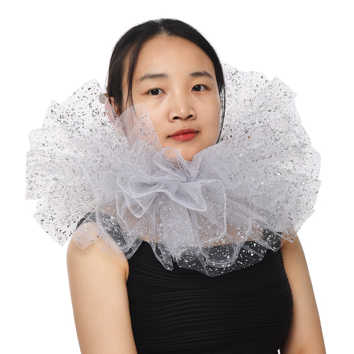 BLESSUME Victorian Ruffle Collar Renaissance Mesh Clown Collar Layered Neck Ruff for Fancy Dress