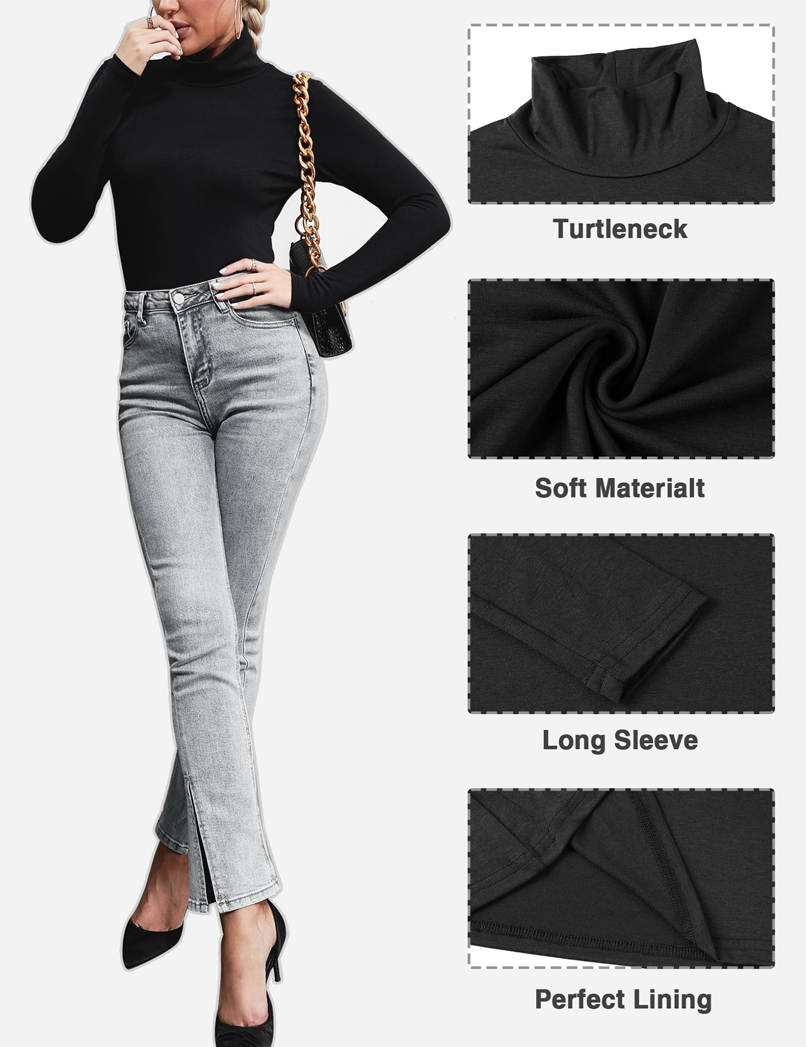 Aottori sous Vetement Thermique Femme Haut Thermique col Roulé Manches Longues Chauds sous-Vêtements Thermiques Léger sous Pull Thermique Haut T-Shirt Hiver Automne