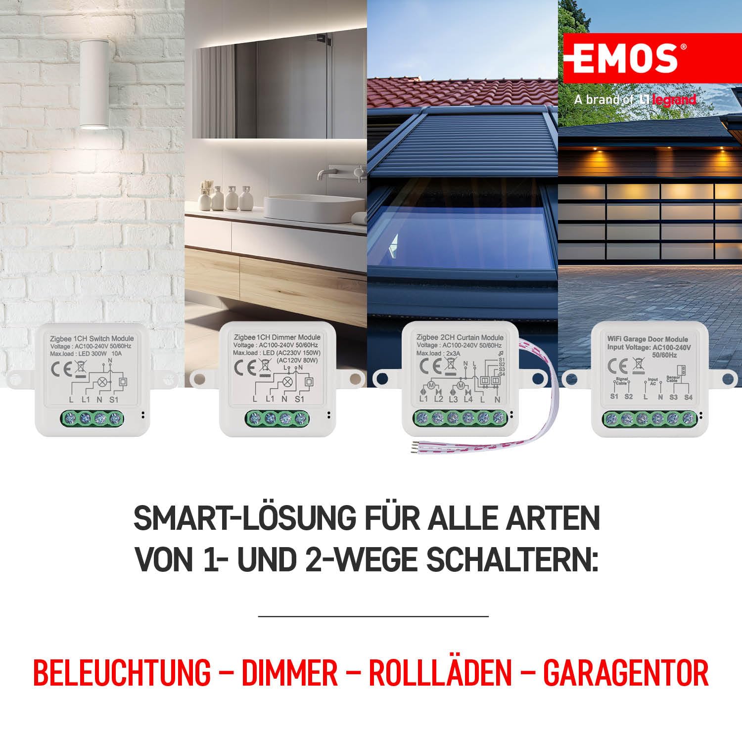 EMOS GoSmart - Módulo de interruptor de persiana inteligente con App - ZigBee - para interruptor doble - Interruptor de relé empotrado para control de persianas, control por voz de las persianas -