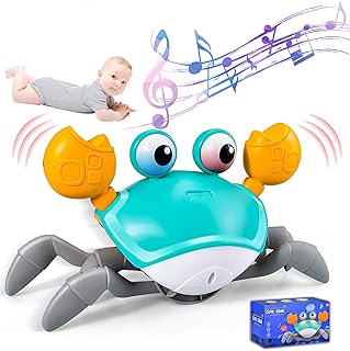 MUSUNFE Toddler Electronic Light Up Crawling Toy, Interactive Musical Toy with Automatically Avoid Obstacles, USB Rechargeable, Fun Moving Toy for Babies, Toddlers and Kids.