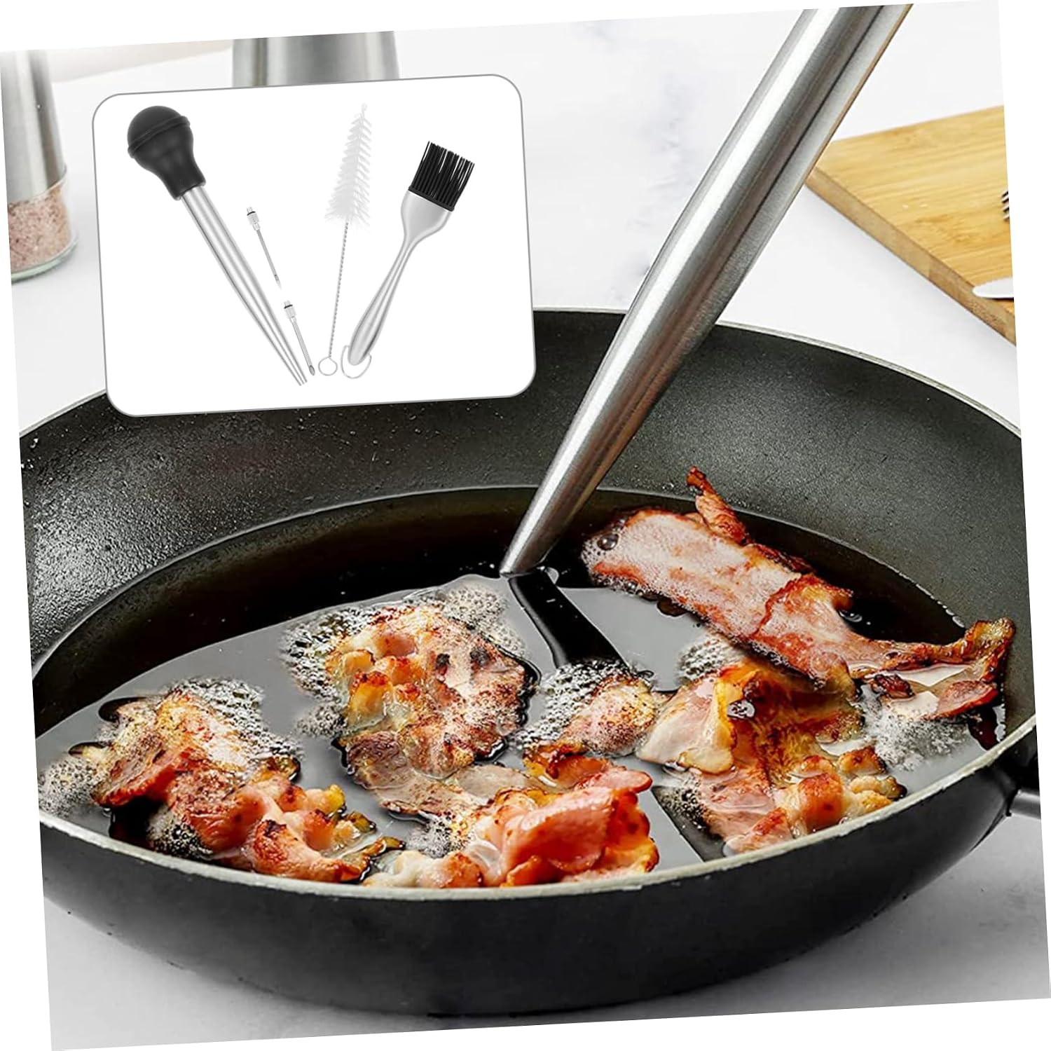 PRETYZOOM Stainless Steel Turkey Injector Pump Meat Baster Injector for Turkey Easy Flavor Injection Tool for Pork Beef and Fish