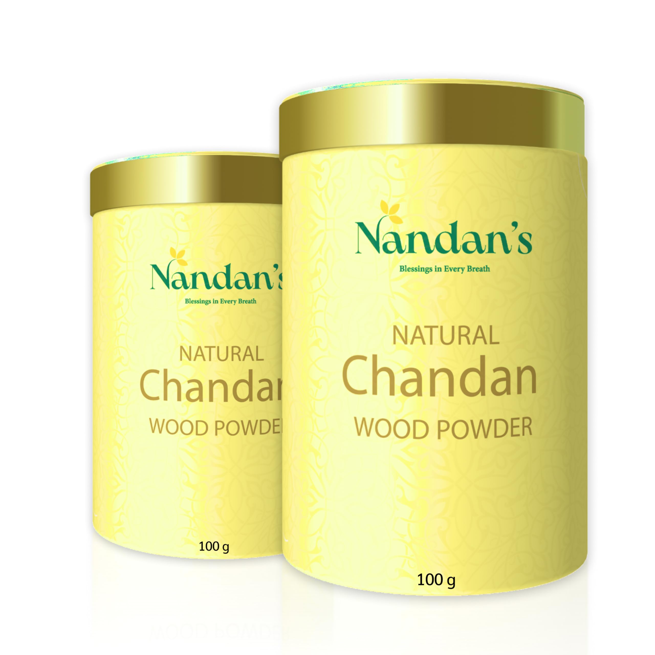 Organic Chandan Powder NAndan's Pack of 2 (100 g Each) – Natural Yellow Sandalwood Powder for Pooja, Meditation and hawan, Siva and ayyapan – Chemical Free Traditional Preparation