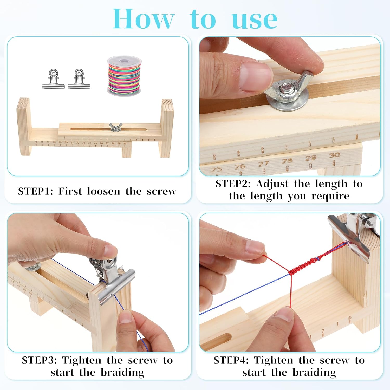 13 Pcs Wood Bracelet Jig Bracelet Knitting Bracelet Maker Adjustable Bracelet Maker with Scale, 10 Roll DIY Nylon String for Bracelets Bracelet Jig DIY Hand Knitting Bracelet Jig with 2 Clamp
