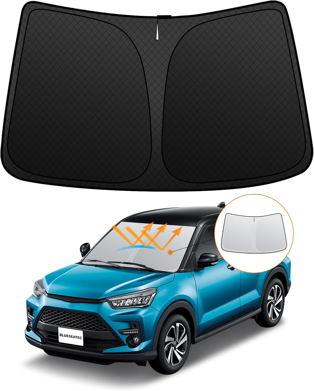 【強化版】トヨタ ライズ A200系 ダイハツ ロッキー フロントガラス サンシェード RAIZE ROCKY H31.11-現行 UVカット 吸盤不要 6層構造 遮光断熱 夏 紫外線 UVカット 簡単着脱 内装パーツ 車種専用設計 折り畳み式 収納袋付き  Amazonで販売中