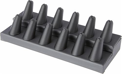 Plymor Pantalla de dedo de anillo de 2 niveles de piel sintética gris, doce en base rectangular, 8.125 pulgadas de ancho x 3.25 pulgadas de