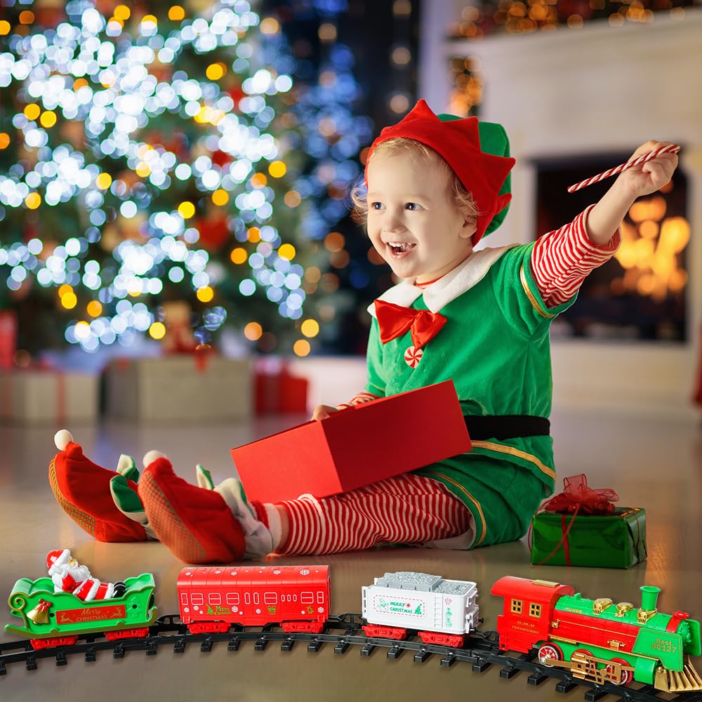 Train de Noël Suspendu - Train Jouet Vatos 2 en 1 avec lumière et Son pour Enfants, Jouet à Placer Autour et sous Le Sapin, Meilleure décoration de Noël d'intérieur pour Le Jardin Familial