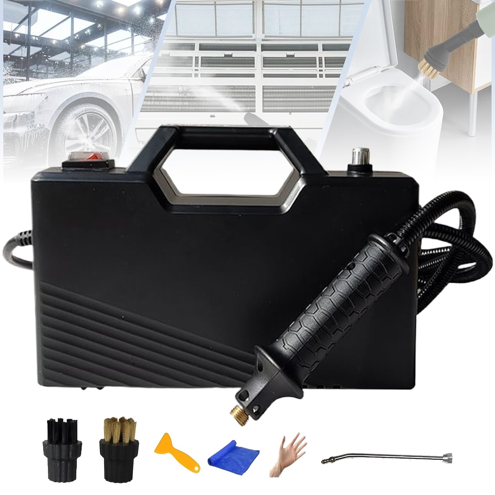 Nettoyeur Vapeur Haute Pression 9,5 Bars, Chauffe En 6 Secondes, 3200W, Nettoyeur Vapeur Portable Avec 2 Têtes De Brosse Et Coude D'extension, Poignée Réglable Sur 6 Niveaux