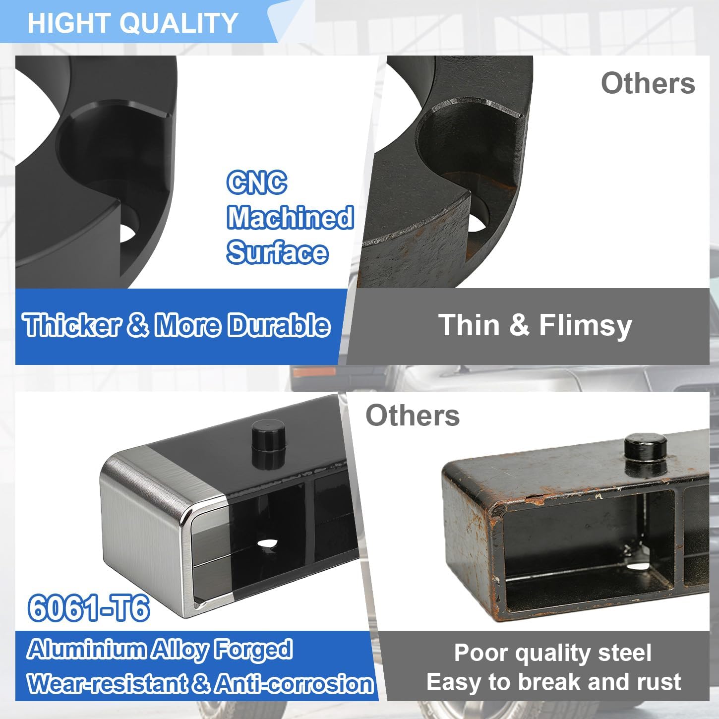 3 Inches Front & 2 Inches Rear Leveling Kit Compatible with 2005-2023 Toyota Tacoma 2WD/4WD, 3'' Front Struct Spacers & 2'' Rear Lift Blocks Kit Extended Square U-Bolts, 3"+2" Height