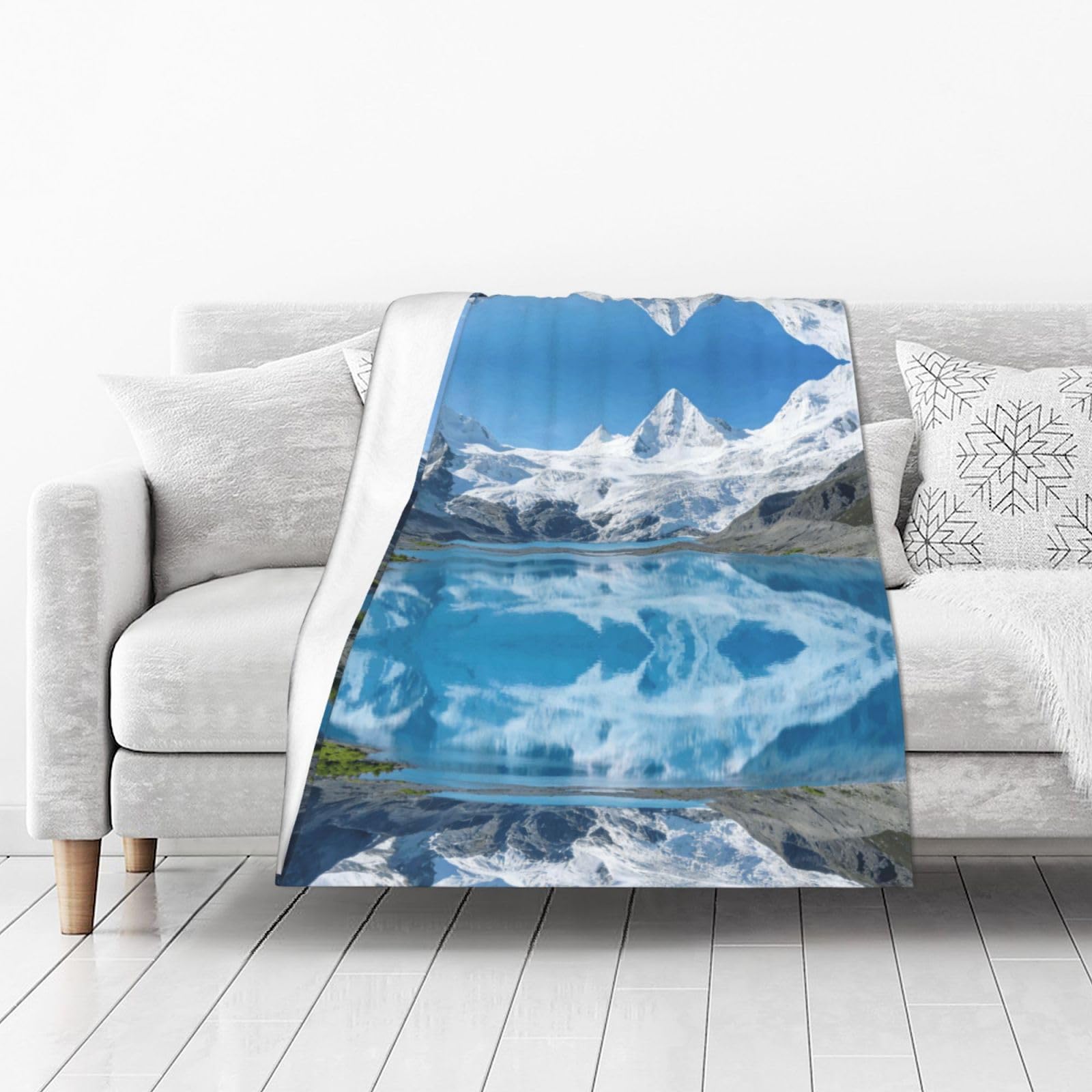 DUYIOKH Glacial Lake & Peaks Print Thick Throw Blanket, Blanket for Couch Bed Warm Travel Blanket for Camping Movie Night
