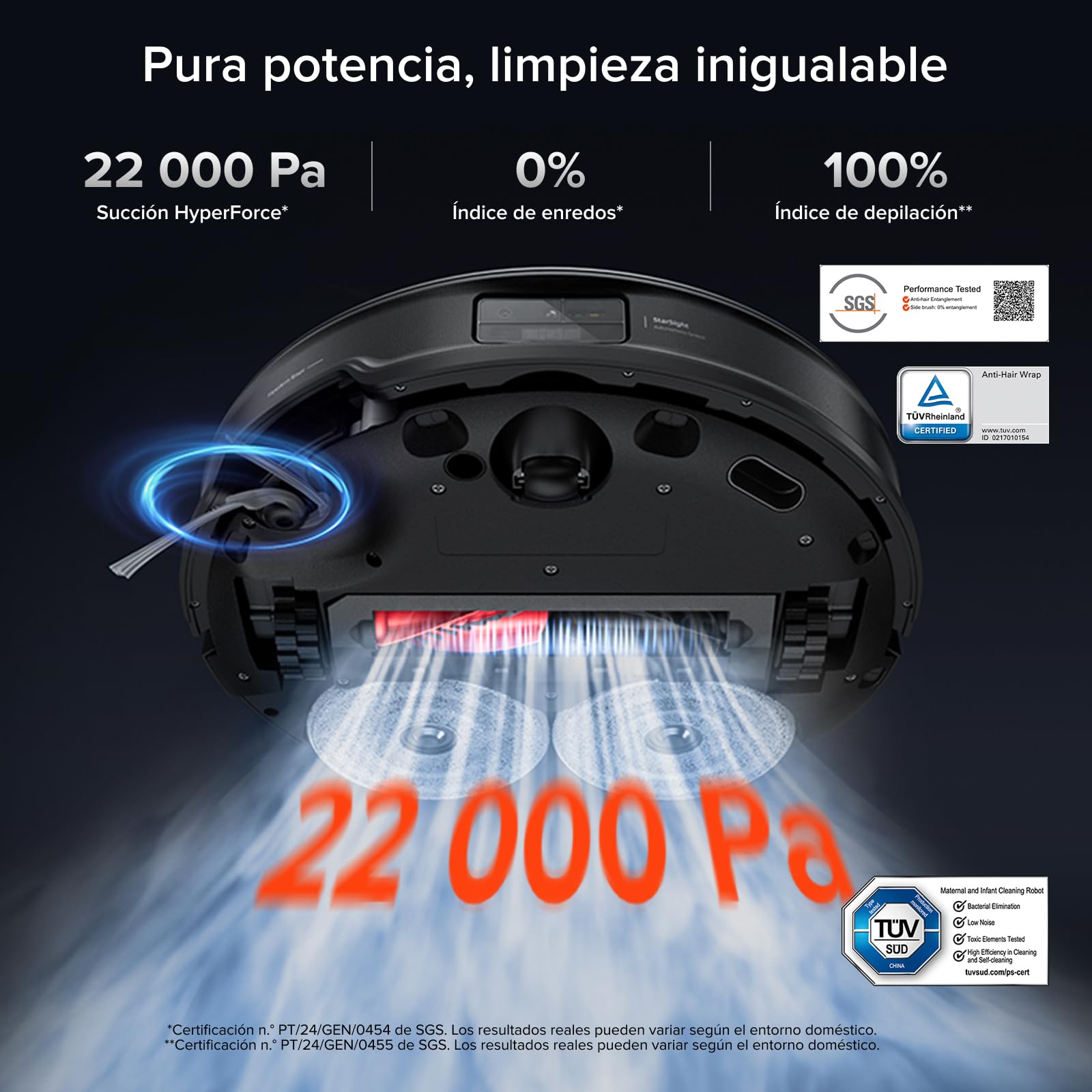 roborock Saros 10R Set Robot Aspirador 22000Pa Succión con mopa, Cuerpo Ultrafino de 7,98 cm, Obstáculo Extremo de 4 cm, Sin enredos, Vaciado Automático, Secado con Aire Caliente, Negro