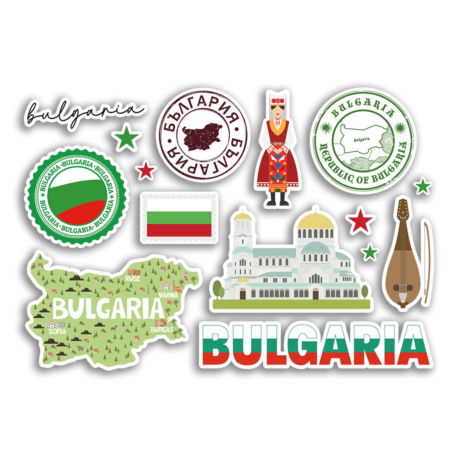 A5 Sticker Sheet Bulgaria Vinyl Stickers - Landmarks Bulgarian Country Holiday Flag Travel #78478