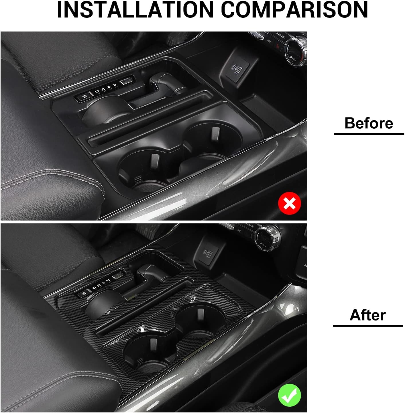 JeCar for F150 Carbon Fiber Interior Center Console Gear Shift & Cup Holder Panel Cover Trim Fit for Ford F150 2021-2024 Interior Accessories