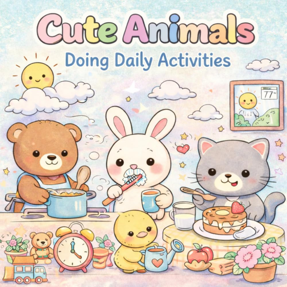 Cute Animals Doing Daily Activities: 40+ Easy and Fun Coloring Pages for Kids Ages 4–8