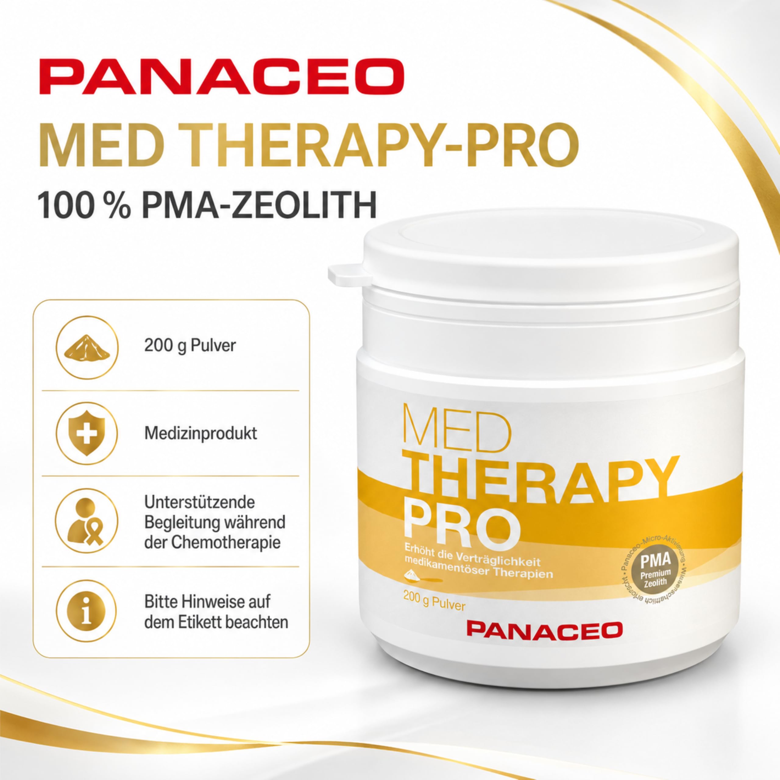 PANACEO MED Therapy-Pro Pulver 200 g – PMA-Zeolith Medizinprodukt | 100 % PMA-Zeolith – zur unterstützenden Begleitung während der Chemotherapie