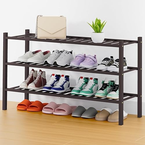 Miniatura 63 de Smiry Estante para zapatos, organizador de zapatos de bambú de 2 niveles, estante de almacenamiento de zapatos de madera apilable independiente para