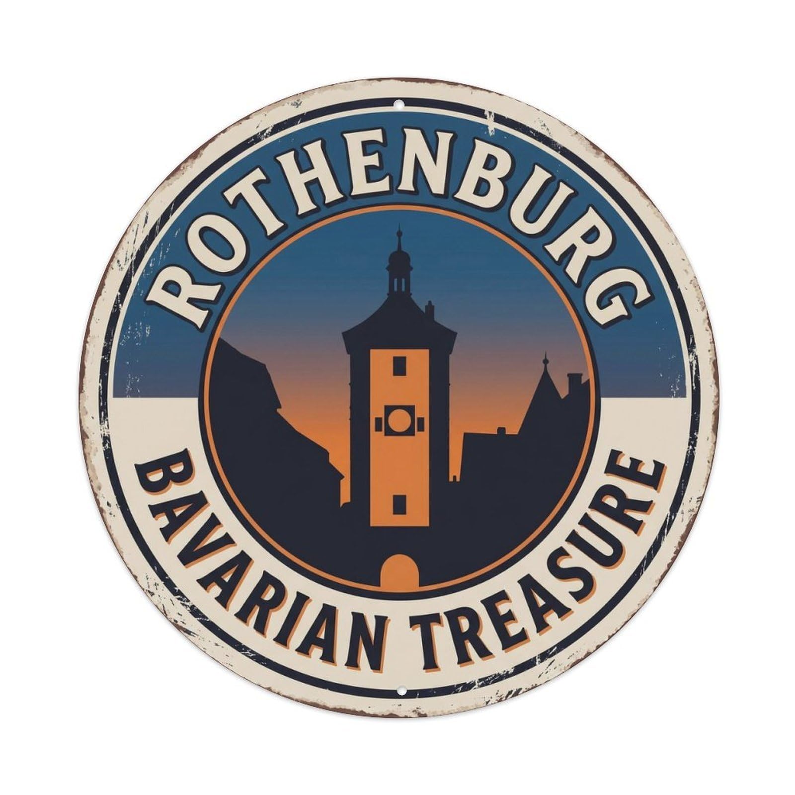 Vintage Travel Rothenburg Germany Bavarian Metal Tin Sign Plaque Wall Decor for Cafe, Club, Garden Round Metal Poster 8x8Inch