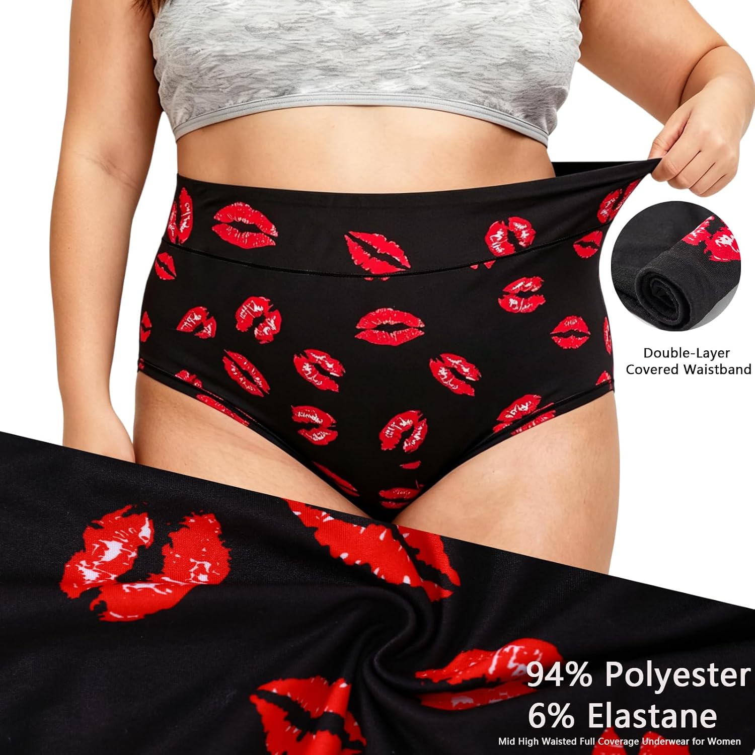 Women's Underwear High Waist Briefs XL-5XL Plus Size Ladies Panties Full Coverage Classic Prints Solid Colors 7 Pack