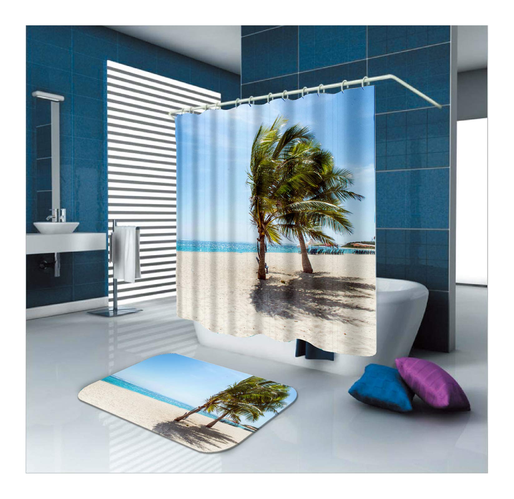 Daesar Dywaniki łazienkowe, nadają się do prania 40 x 60 cm, palma kokosowa, zasłona łazienkowa, 150 x 200 cm, odporne na pleśń, zestaw 2 sztuk