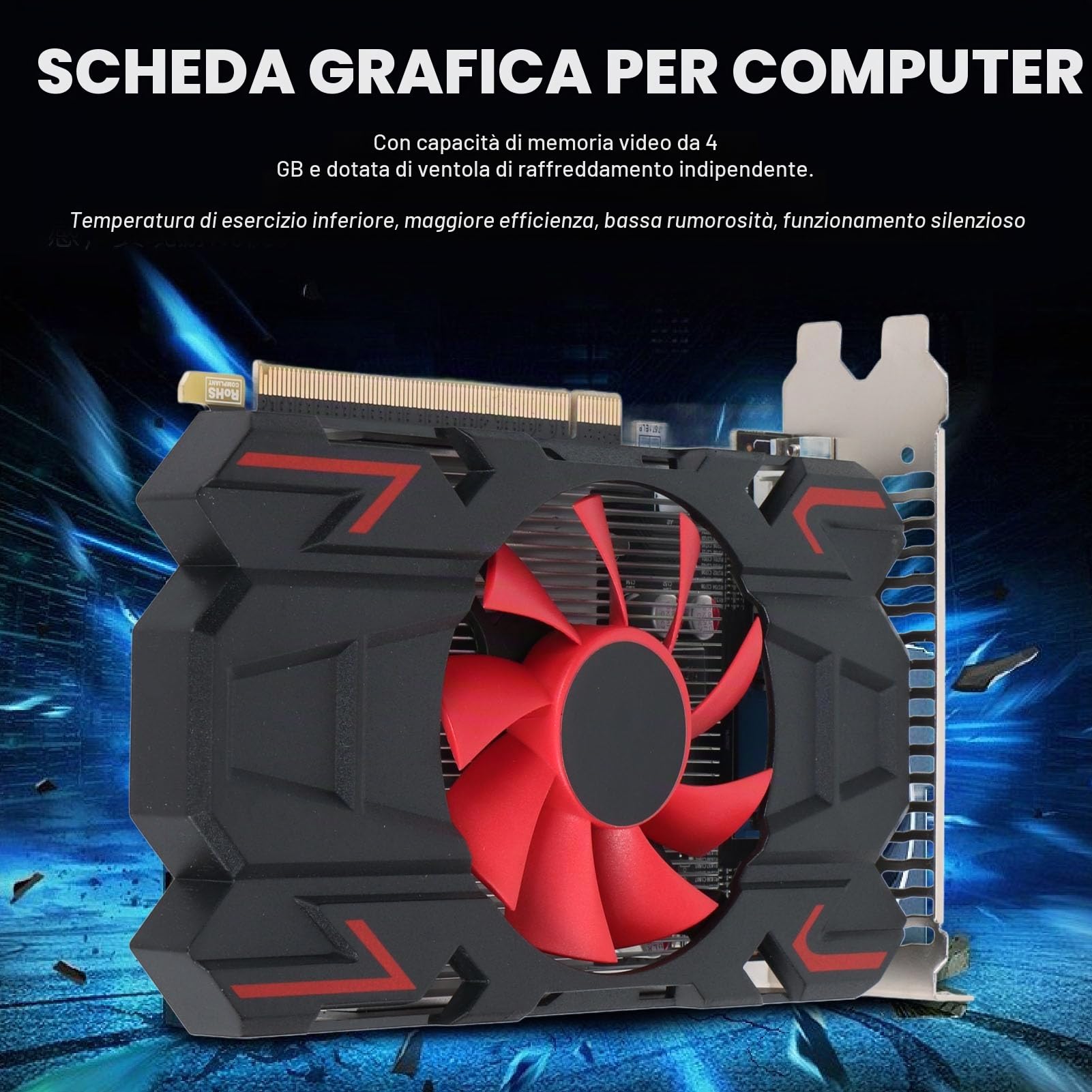Scheda Grafica HD7670 da 4 GB, DDR5, 128 Bit, PCI Express 2.0 16X, 650/1800 MHz, 2560x1600, Scheda Video per Giochi per PC Desktop con Porte HDMI, DVI e VGA (HD7670 DDR5 da 4GB)