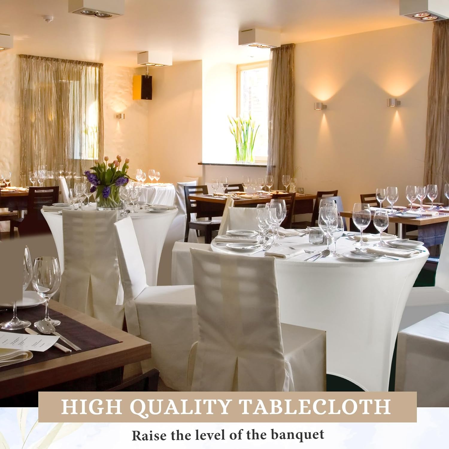 Preboun 8 Pack 72 Inch/ 6 FT Spandex Round Tablecloth Fitted Stretch Tablecloth Elastic Table Cover for Wedding Party Restaurant Banquet Cocktail and Halloween(White)