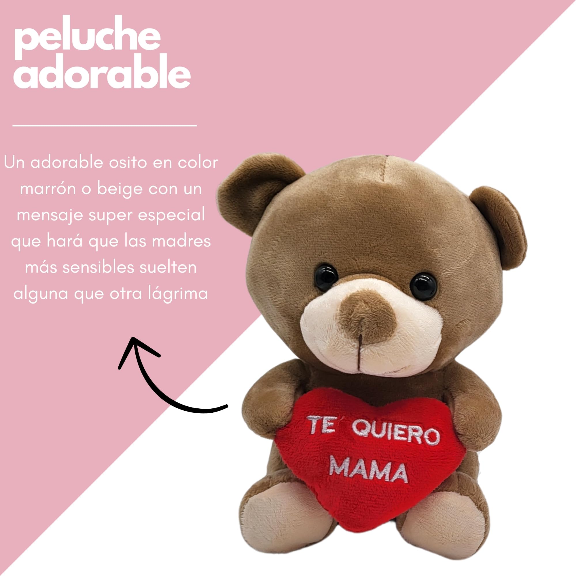 Peluchilandia Regalo Madre Divertido y Original | Cajita con Peluche Personalizado Te Quiero Mama con Bombones y Tarjeta | Regalos Mujer para el Dia de la Madre (Marrón)