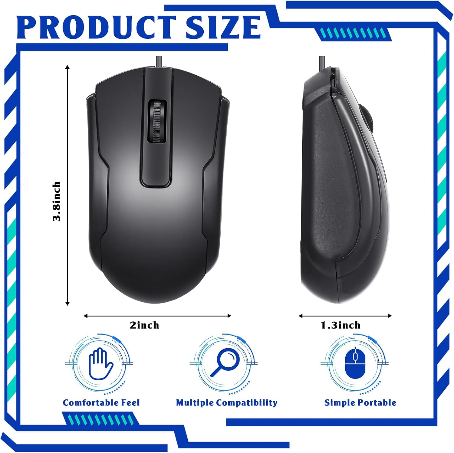 Xuhal 50 Pcs Wired Mouse Bulk 3.9 ft Long Cord Black USB Computer Mice Pack Basic for Students Supplies Plug in Gaming Mouse for Pc Desktop Laptop Office School Classroom Business Home image 2