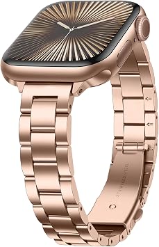 Anlinser Ultra-thin Strap Compatible with Apple Watch Band 42mm 41mm 40mm 38mm, Fashionable and Cute Metal Womens Apple Watch Band for iWatch Series 11 10 9 8 7 6 5 4 3 2 1 SE Rose Gold