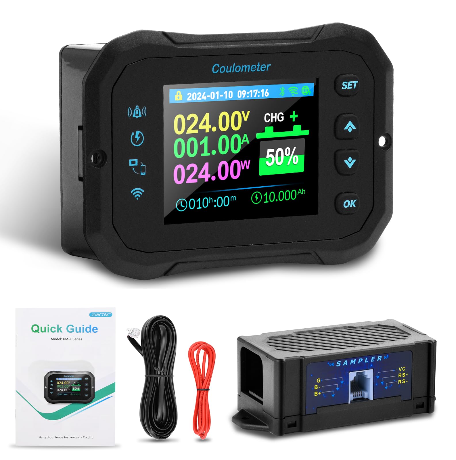 Batteria Capacità Monitor 100A 12V 24V 36V 48V 60V 72V Battery Meter Multifunzione monitor per batterie Display LCD WIFI da 10–100V con Allarme del sensore di temperatura.