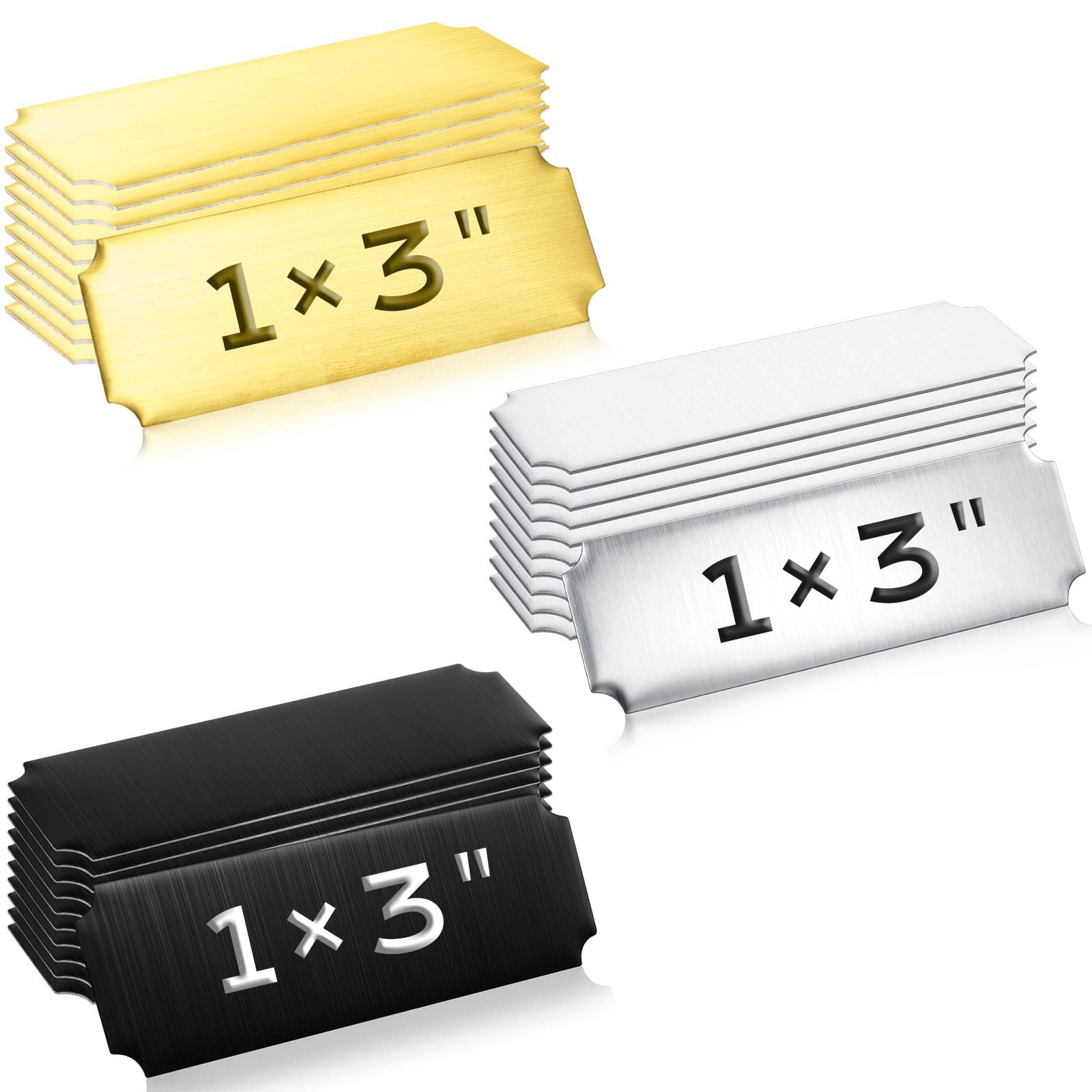 Therwen 30 Pcs Name Plates Laser Engraved Brushed Stainless Steel Plate Personalized Plaque Blank Custom Name Tag Label with Adhesive Backing(Gold,