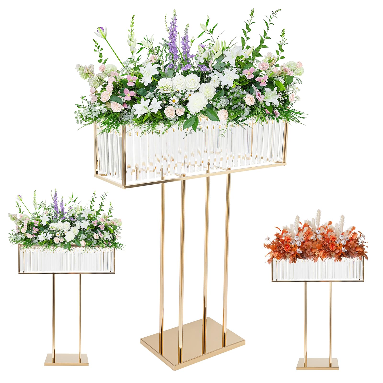 Photo 1 of Tall Crystal Flower Stand for Wedding Centerpieces – 28" x 12" Gold Metal Pedestal with Sparkling Crystal Pendants, Elegant Flower Vase Stand for Tables, Parties, Banquets & Event Decorations