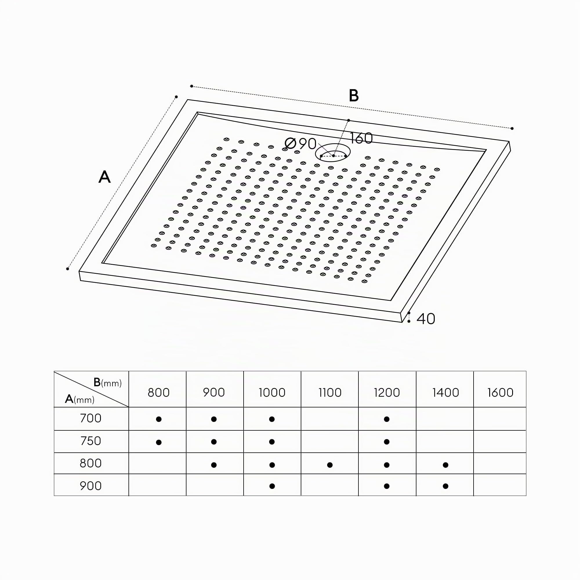 Mai & Mai Piatto Doccia Antiscivolo con Piletta 75x90x4cm, Rettangolare | Piatto Doccia Rettangolare Lucia02AR in Acrilico