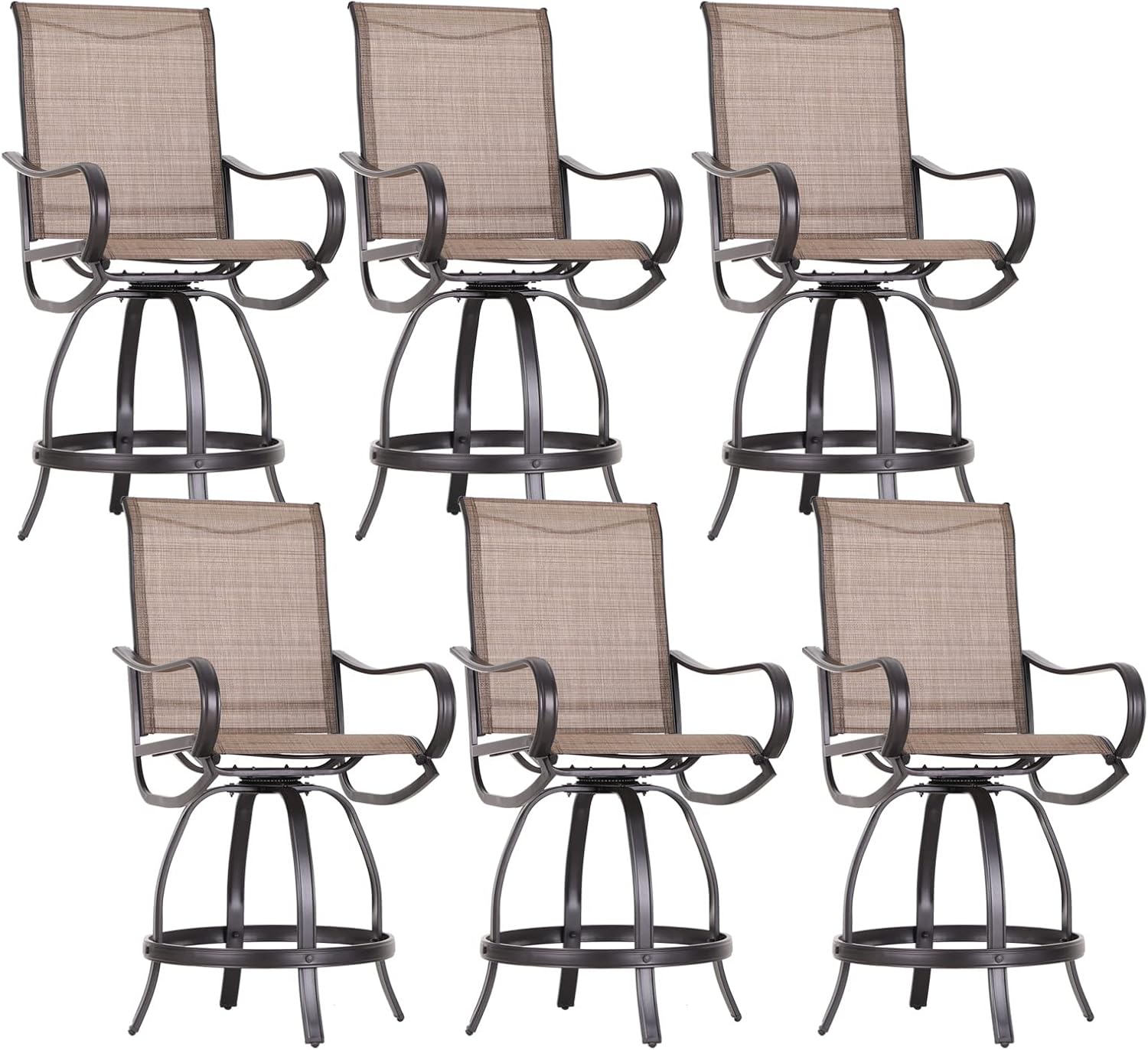 Sophia & William Patio Bar Stools Counter Height, Set of 6, Swivel Bar Chairs, Supports 300 lbs (Brown Fabric)