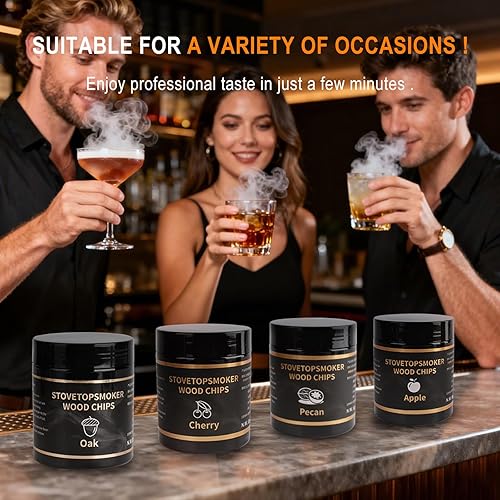 Miniatura 8 de BORUIT Virutas de madera para ahumar  4 sabores de manzana, cereza, nuez y roble  Virutas de madera natural para ahumar whisky, bourbon, bebidas,