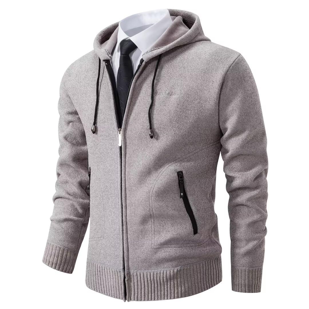 Men's Hoodie with Hood, Pullover, Knitted Sweatshirt, Cardigan, Casual Winter Hooded Pullover, Knitted Jacket, Fleece Inside, Outdoor Men's Hooded Jacket for Hoodie-image-32