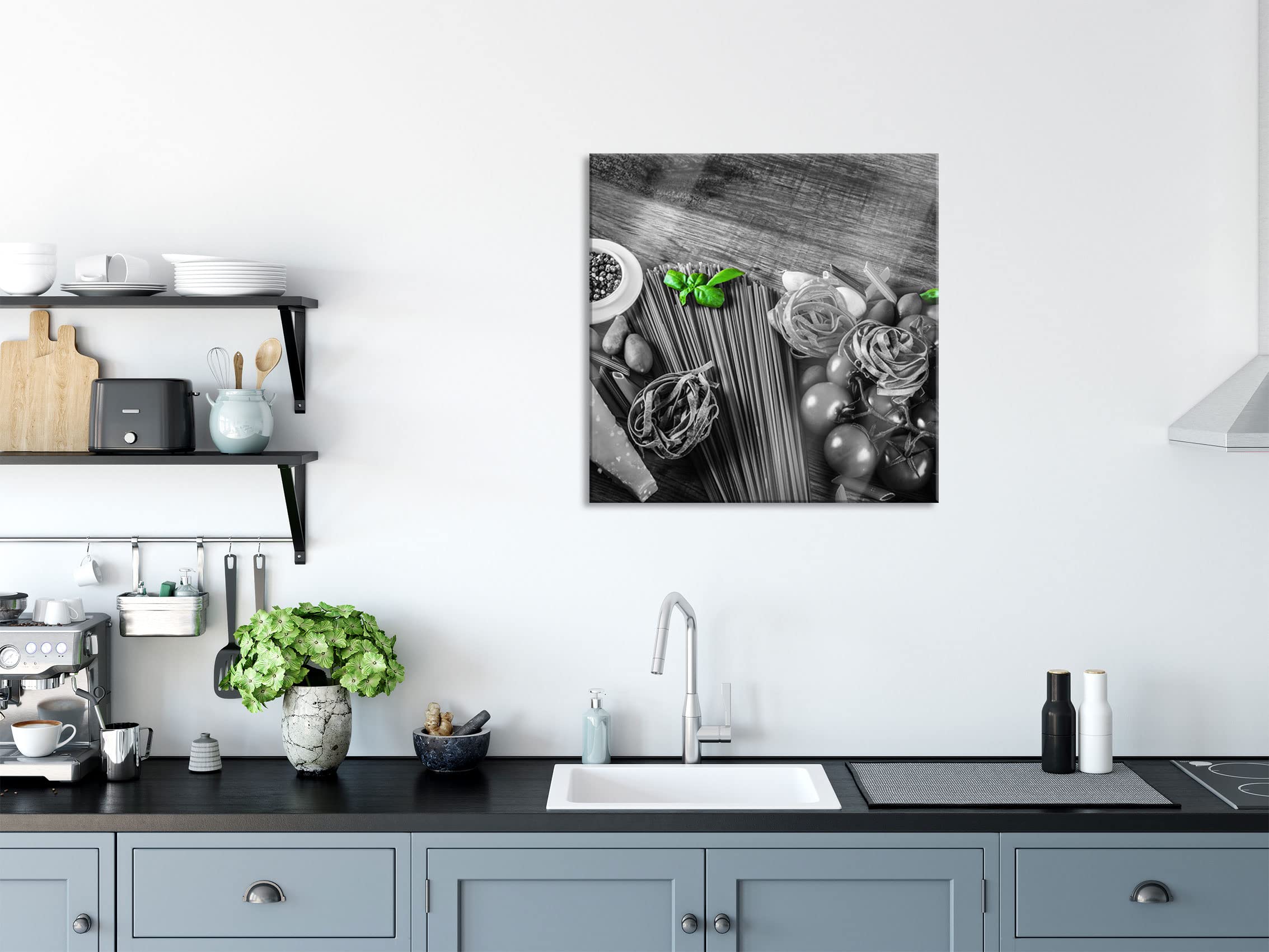 Pixxprint Glasbild, Wandbild auf Echtglas, Pasta mit frischen Gewürzen, 80x80 cm, inkl. Aufhängung und Abstandshalter