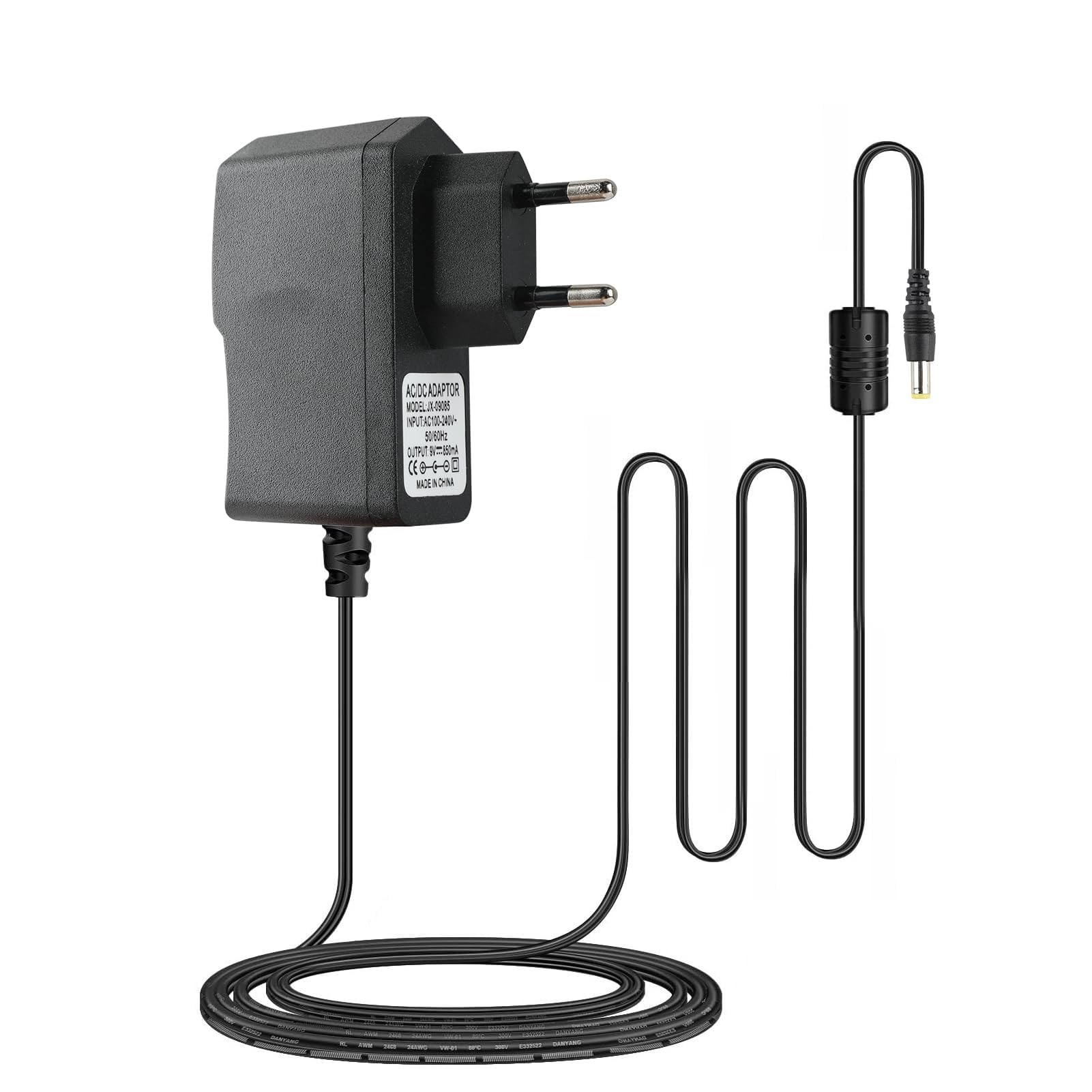 Chargeur Adaptateur d'Alimentation Universel 9V-850mA pour Pédales d'Effet Guitare - Câble de 2m avec Connecteur 5,5mm x 2,1mm, Pointe Négative, Compatible Multi-Marques