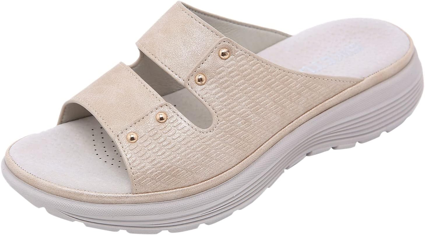 SHOBDW Extra Wide Width Sandals for Women With Arch Support Summer Plantar Fasciitis Beach Slippers Non Slip Rubber Sole Shower Sandals Retro Bohemian Open Toe Walking Shoes