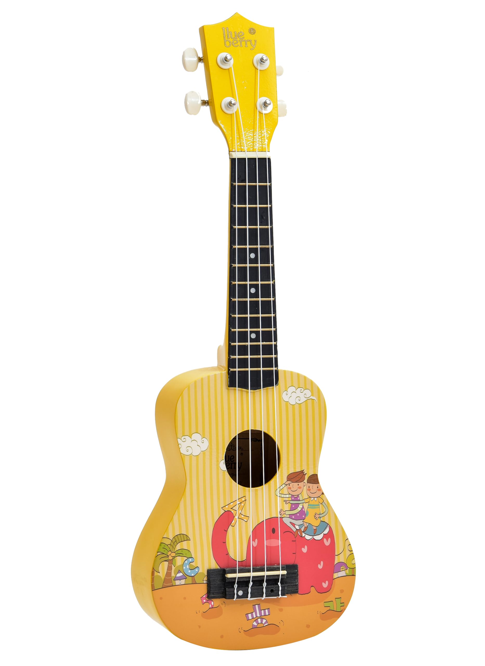 BLUEBERRY UK-42 Gajraj Soprano Ukulele Aquila String Body Sapele and Mahogany, Gloss Finish with 2 Picks - 21 Inch (Bright Yellow) 1