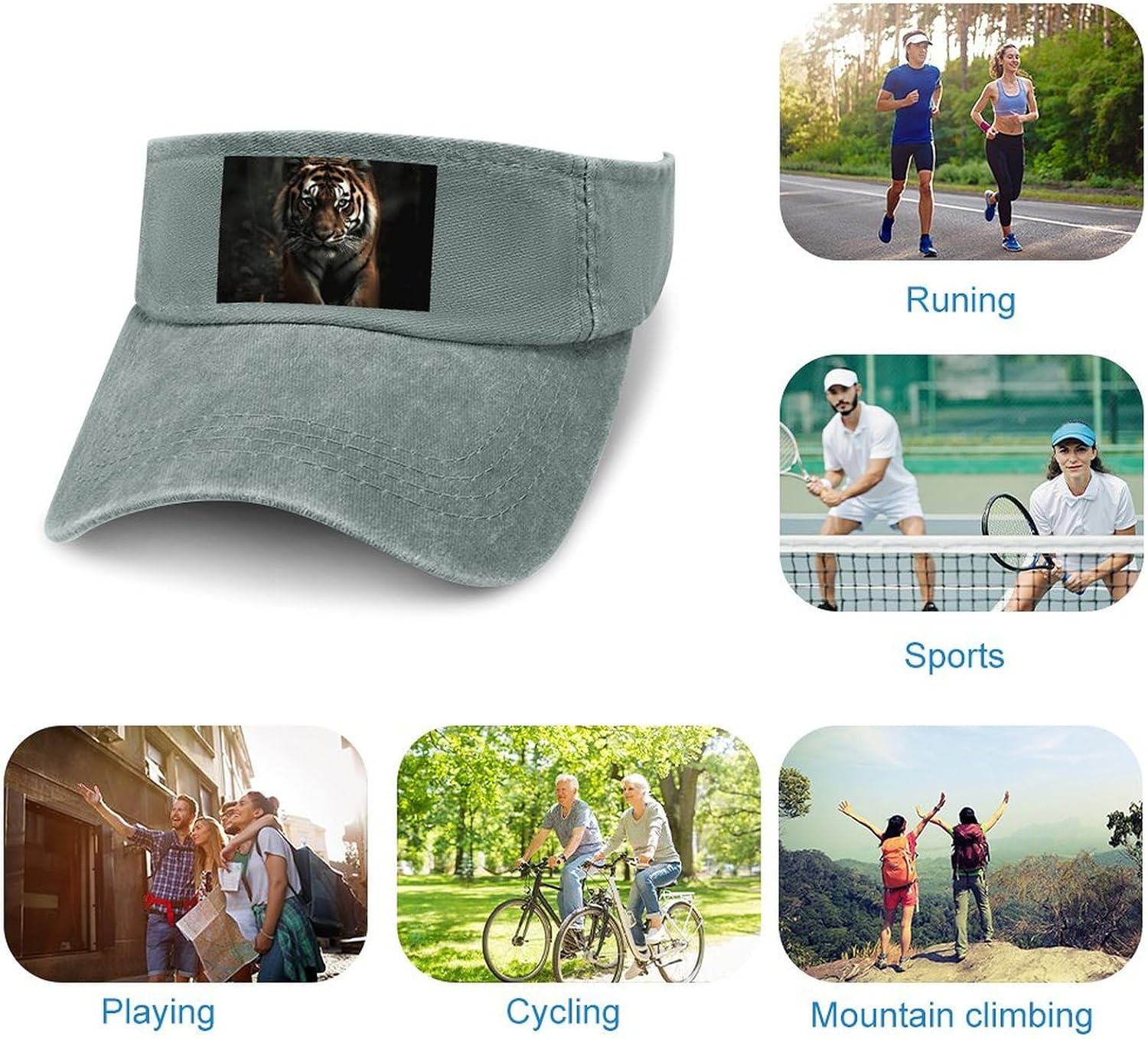 Sport Sun Visor Hats Adjustable Wild Animals Tiger Empty Top Baseball Cap for Women and Men Outdoor Activities
