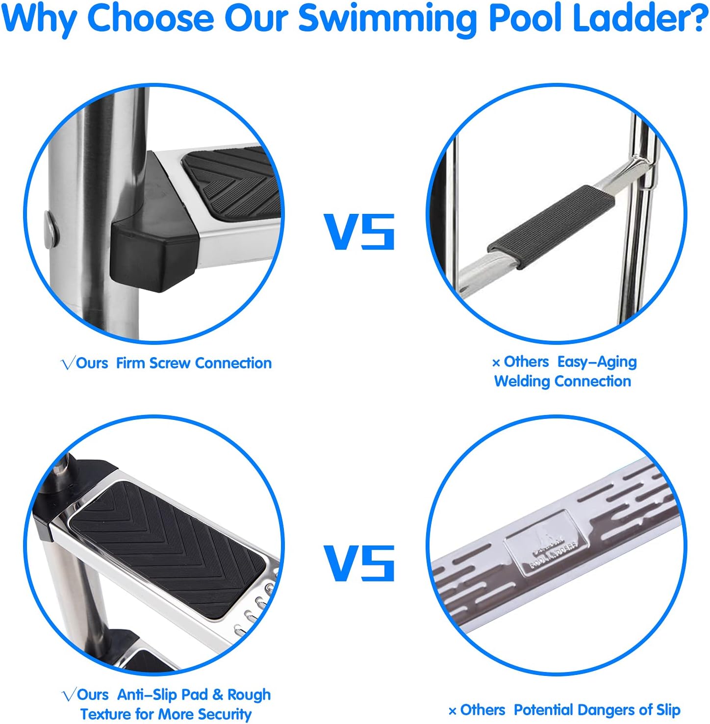 Goplus Swimming Pool Ladder for In Ground Pools Heavy Duty 3-Step Stainless Steel Pool Step Ladder with Easy Mount Legs, Weight Capability 330 lbs : Patio, Lawn & Garden