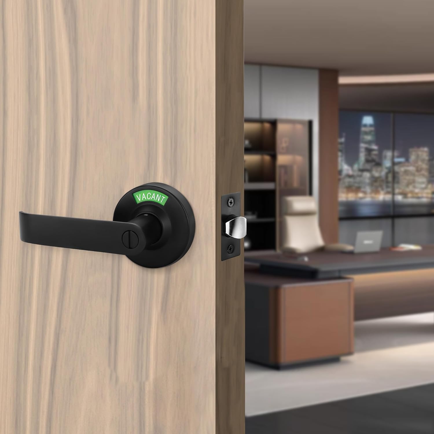 Malimali Commercial Door Handle with Occupied Sign, Bathroom Door Handle with Lock, Stainless Steel Privacy Door Handle Hardware Door Lever Lock for Restroom Public Washroom, Matte Black