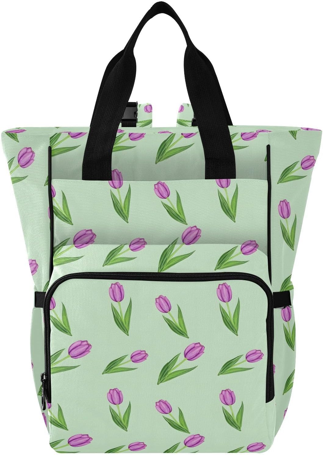 Diaper Bag Backpack, Multifunction Travel Bag for Moms Dads, Baby Changing Bag with Insulted Pockets, Stroller Straps and Side Bottle Pockets Purple Flower Pattern