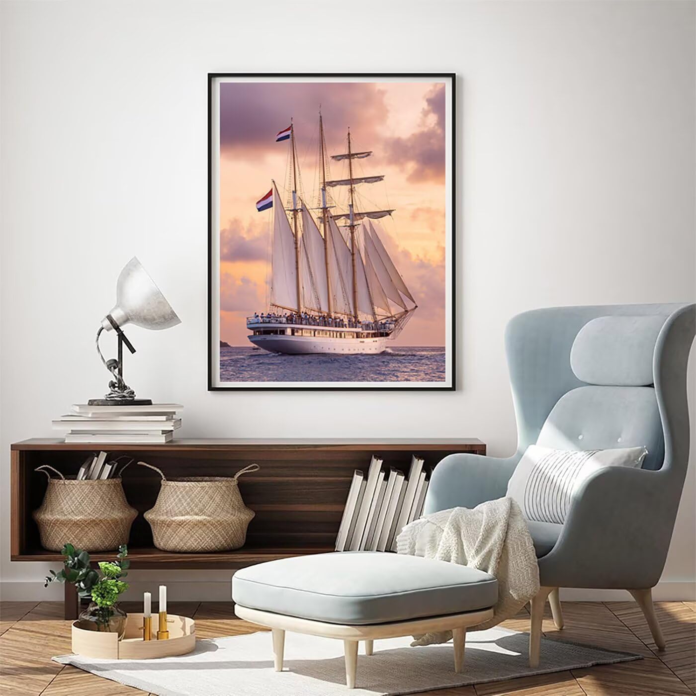Boot Landschaft Malen Nach Zahlen Erwachsene, Paint by Numbers Adult Anfänger Set, Heimwerk Malen Nach Zahlen Kinder Mit Rahmen, 3 Pinsel und 36 Acrylfarbe Als für Deko Wohnzimmer 60 x 80 cm BJHDK570