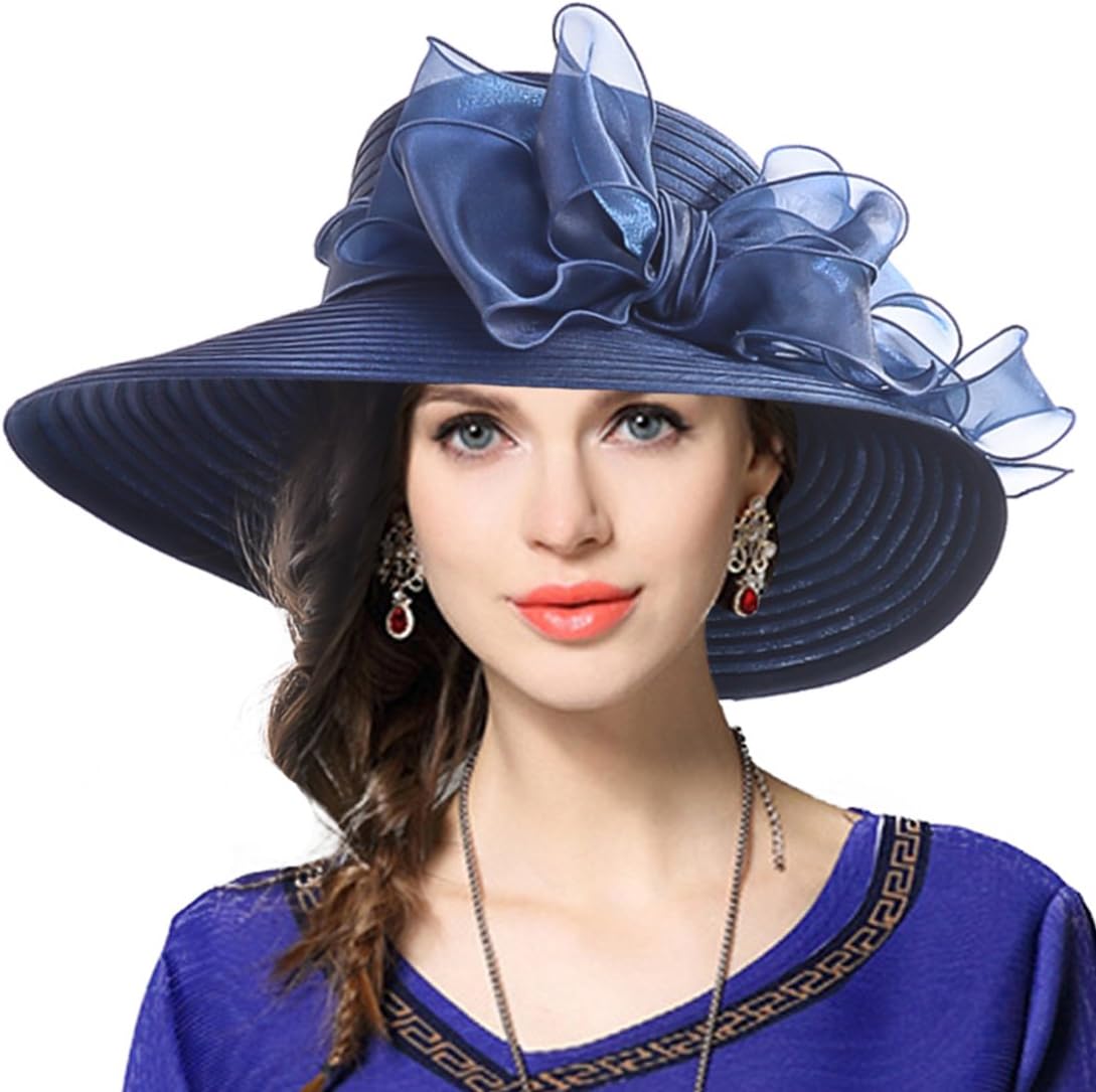 Chapeau D'église Derby Pour Femmes - Large Bord, Satin Rose, Circonférence 56-58 Cm, Pour Mariage, Thé